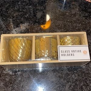Golden Glass candle holders 3 ct